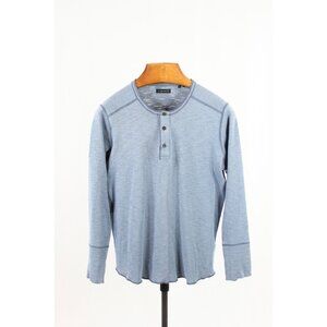 WINGS+HORNS 1x1 Slub Rib Knit Blue Cotton Jersey Henley T-Shirt, Size M